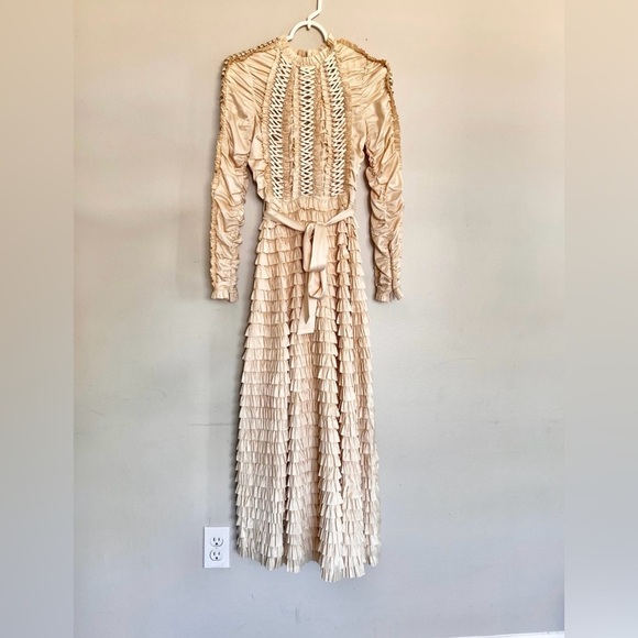 NWOT Zimmermann Espionage Tiered Belted Lace Up Stretch SilkMidi Dress Sz 0/XS